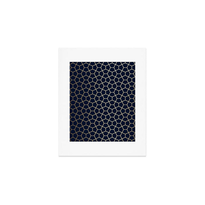 Abstract Geometric Pattern, Navy Blue and Gold Art Print Gallery Image 1