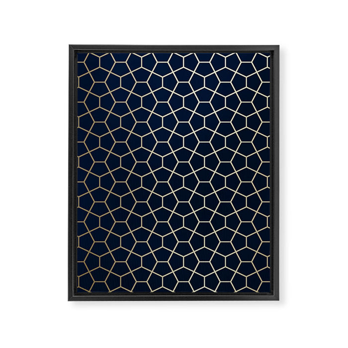 Abstract Geometric Pattern, Navy Blue and Gold Framed Canvas Print Gallery Image 1