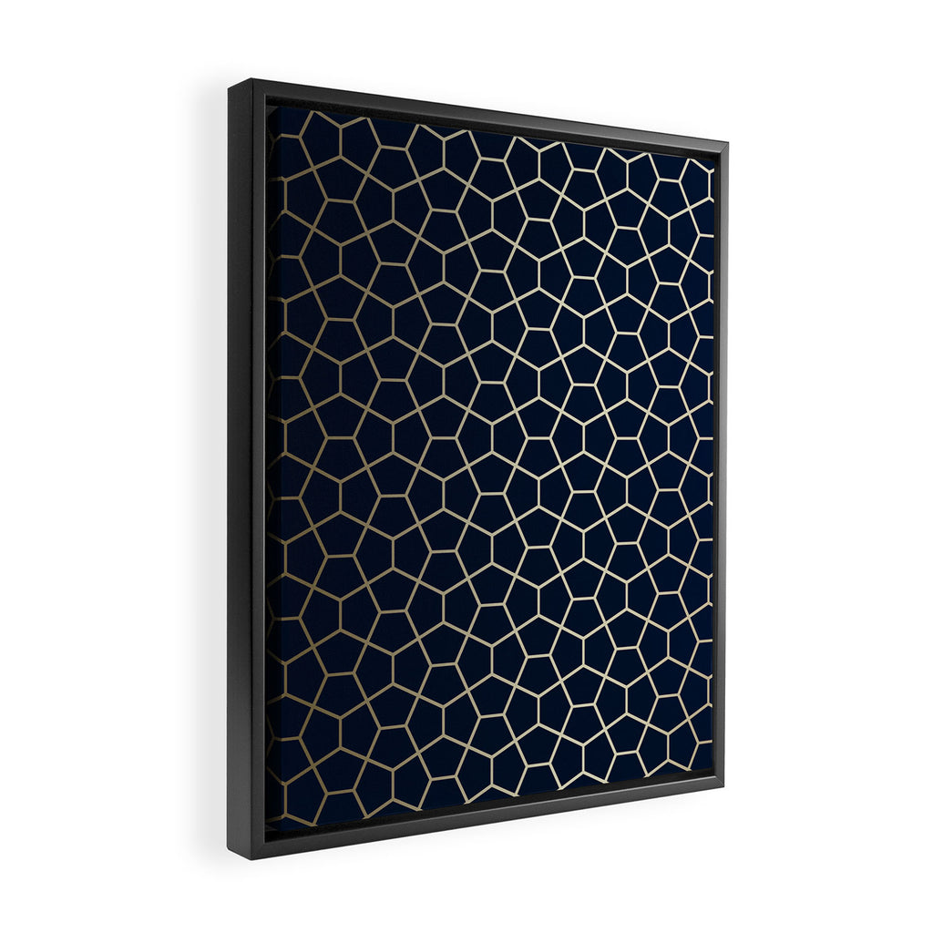 Abstract Geometric Pattern, Navy Blue and Gold Framed Canvas Print Gallery Image 2