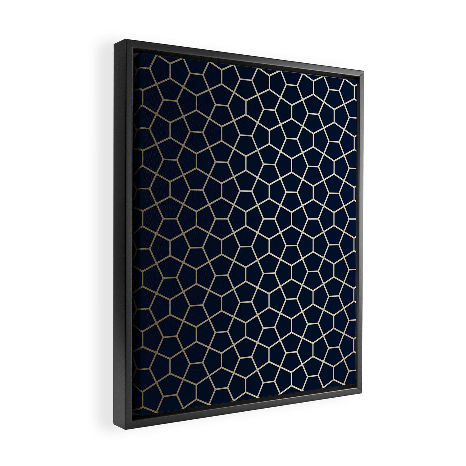 Abstract Geometric Pattern, Navy Blue and Gold Framed Canvas Print Gallery Image 2