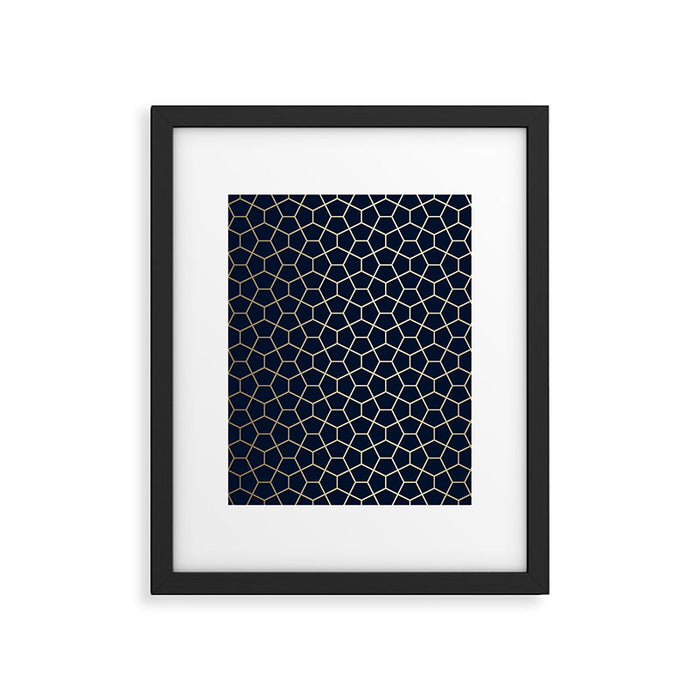 Abstract Geometric Pattern, Navy Blue and Gold Framed Art Print Gallery Image 1
