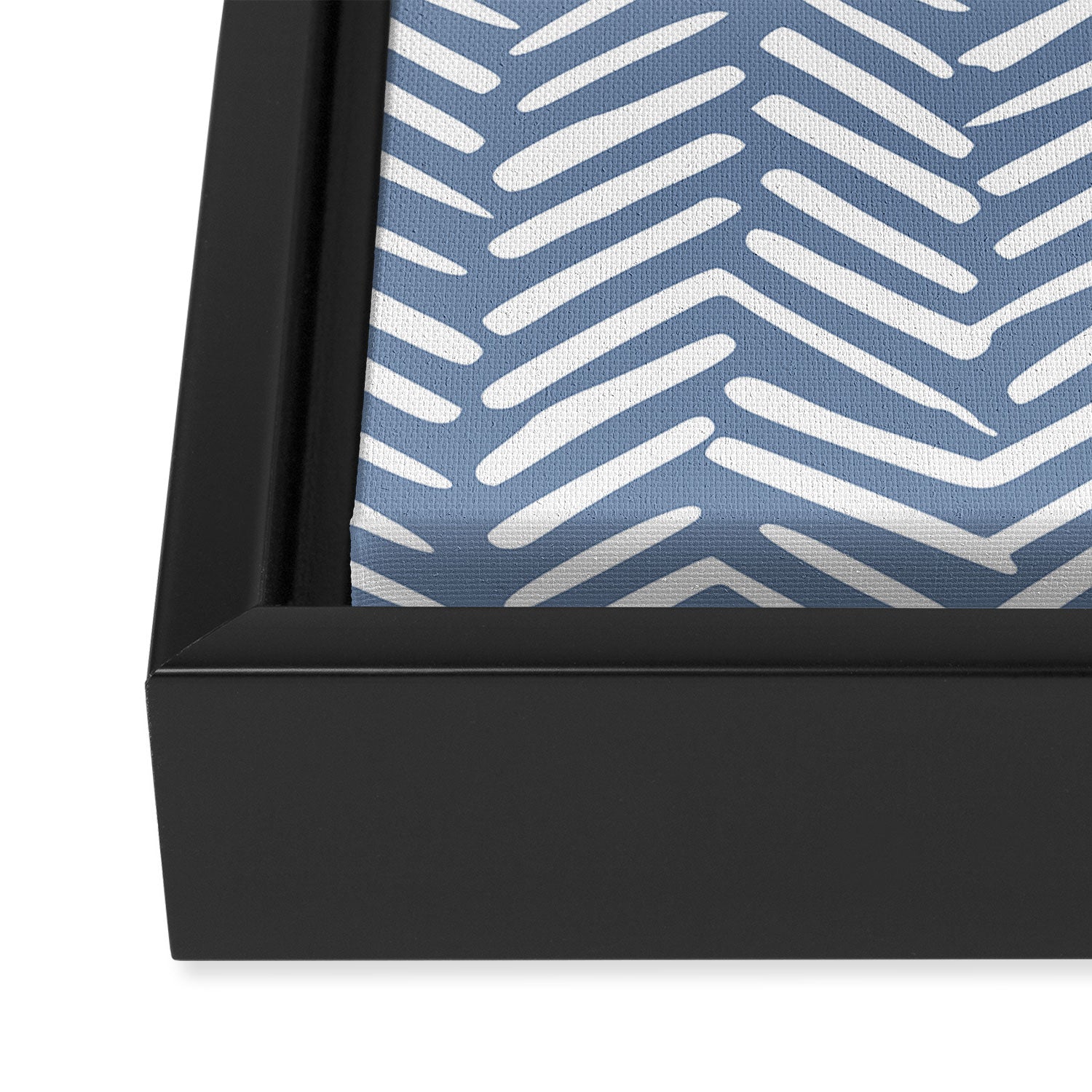 Abstract Herringbone Pattern, Rustic, Blue and White Framed Canvas Print Gallery Image 3