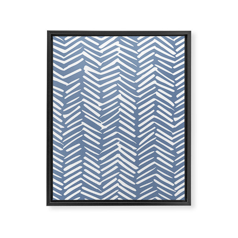 Abstract Herringbone Pattern, Rustic, Blue and White Framed Canvas Print Gallery Image 8