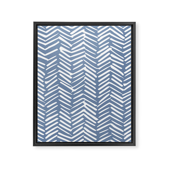 Abstract Herringbone Pattern, Rustic, Blue and White Framed Canvas Print Gallery Image 1