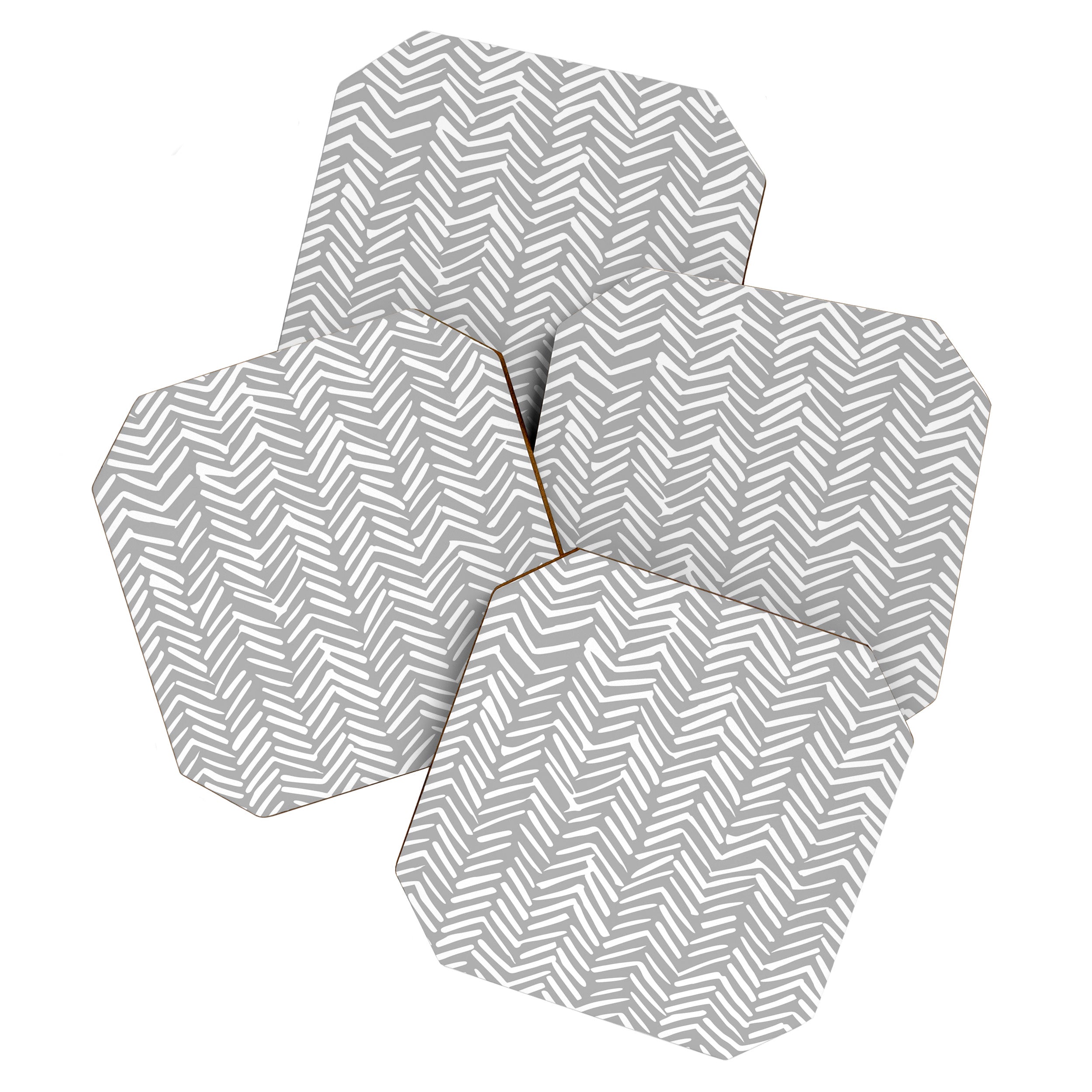 Abstract Herringbone Pattern, Rustic, Gray and White Coaster Gallery Image 1