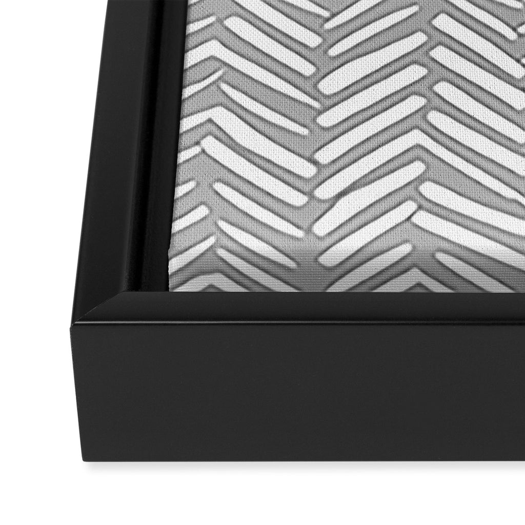 Abstract Herringbone Pattern, Rustic, Gray and White Framed Canvas Print Gallery Image 3