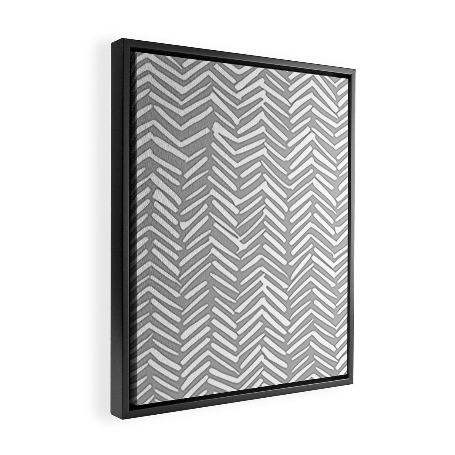 Abstract Herringbone Pattern, Rustic, Gray and White Framed Canvas Print Gallery Image 2