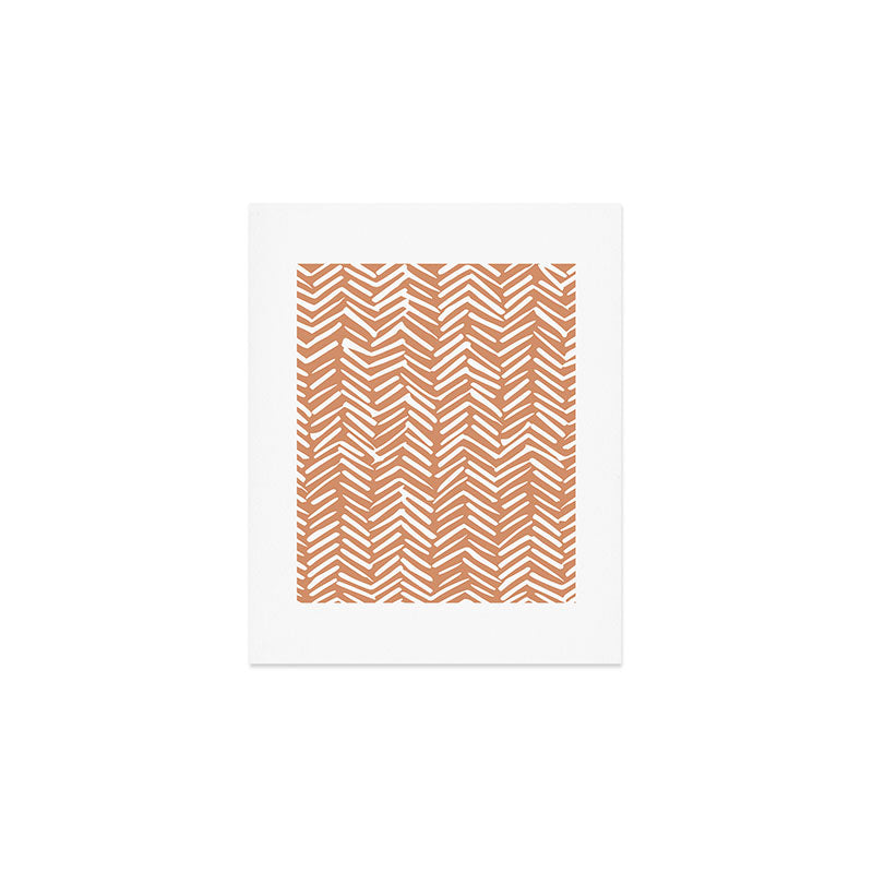 Abstract Herringbone, Striped Pattern, Orange and White Art Print Gallery Image 1