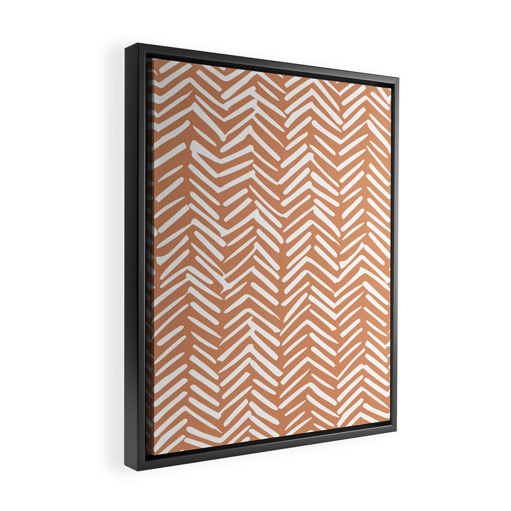 Abstract Herringbone, Striped Pattern, Orange and White Framed Canvas Print Gallery Image 2