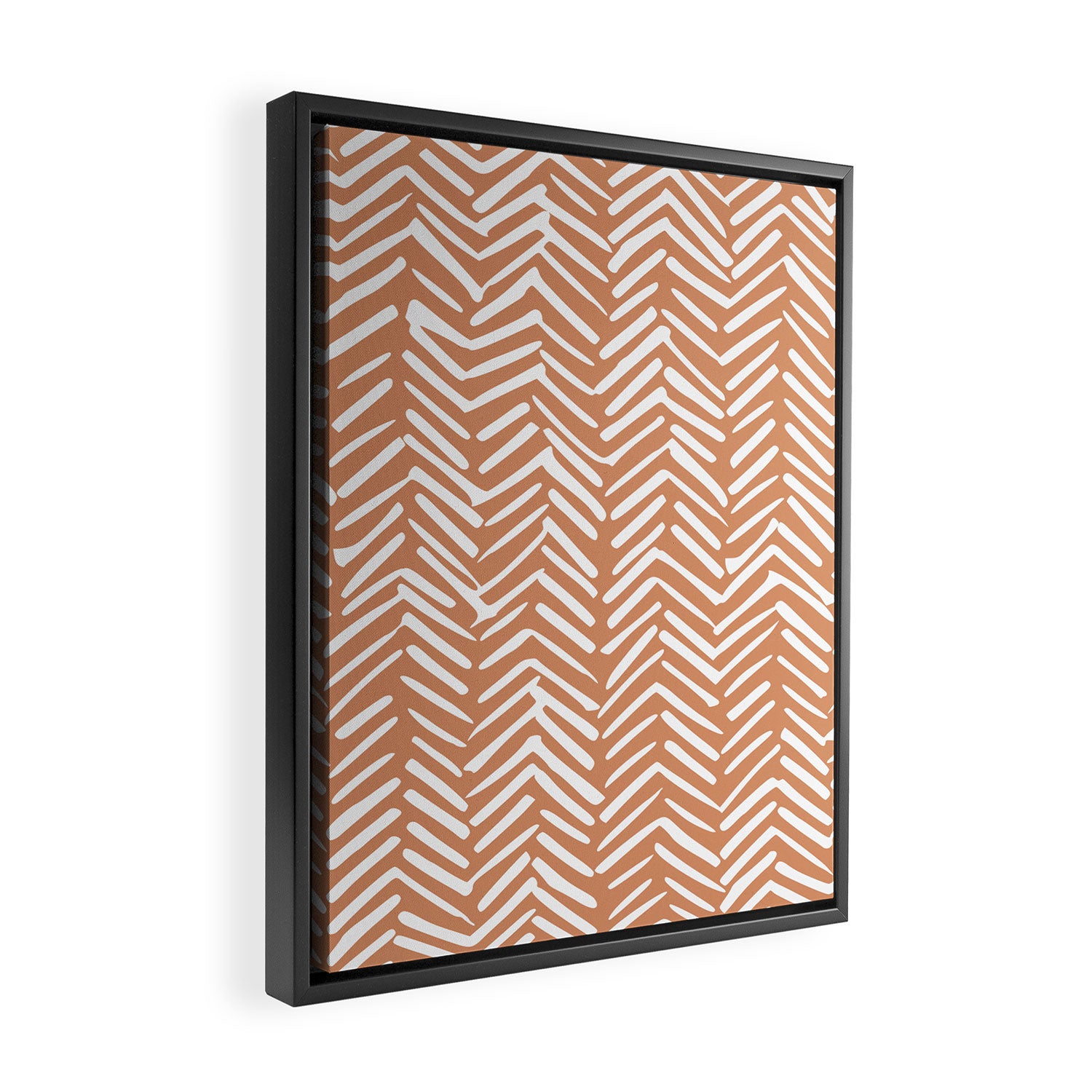 Abstract Herringbone, Striped Pattern, Orange and White Framed Canvas Print Gallery Image 2