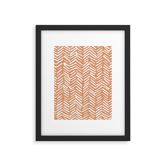 Abstract Herringbone, Striped Pattern, Orange and White Framed Art Print Gallery Image 1
