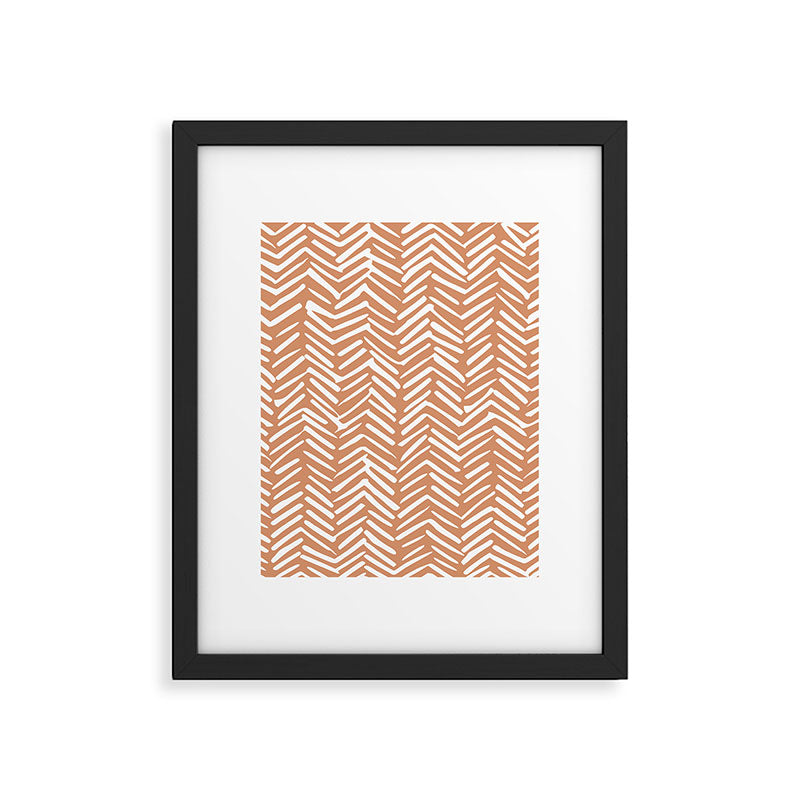Abstract Herringbone, Striped Pattern, Orange and White Framed Art Print Gallery Image 4