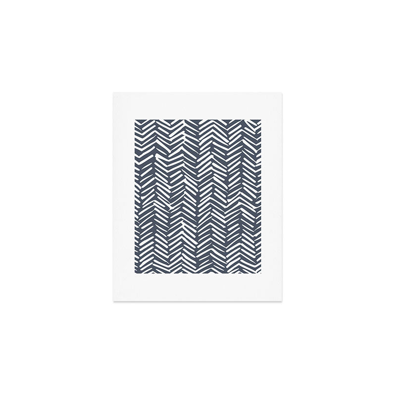 Abstract Herringbone, Striped Pattern, Blue and White Art Print Gallery Image 1