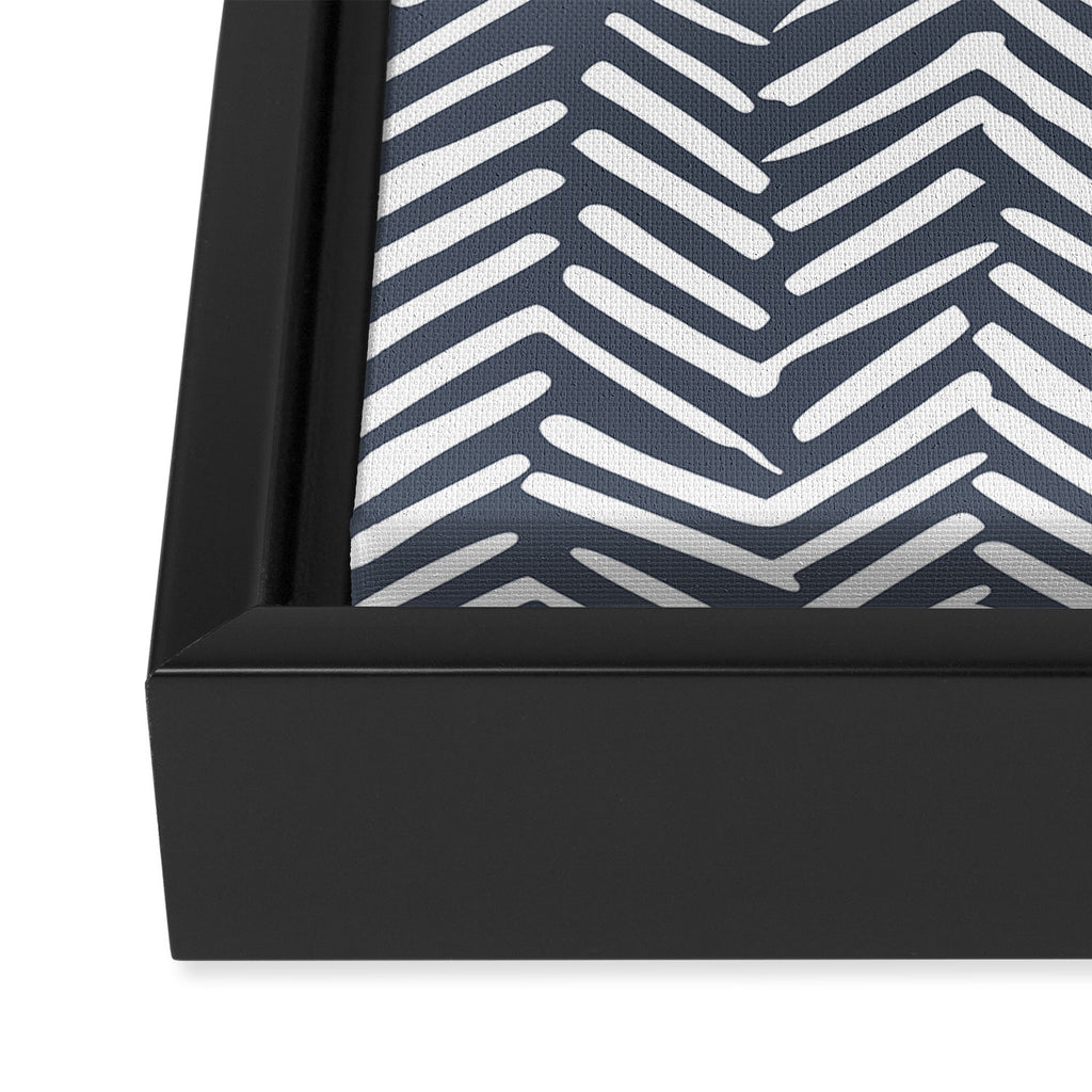 Abstract Herringbone, Striped Pattern, Blue and White Framed Canvas Print Gallery Image 3