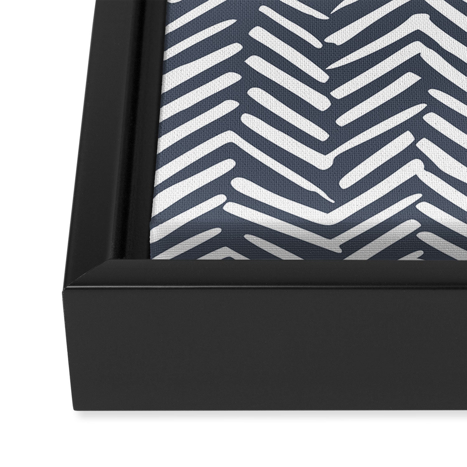 Abstract Herringbone, Striped Pattern, Blue and White Framed Canvas Print Gallery Image 3
