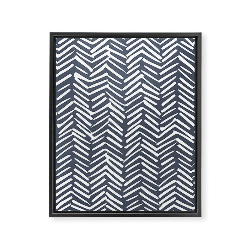 Abstract Herringbone, Striped Pattern, Blue and White Framed Canvas Print Gallery Image 8
