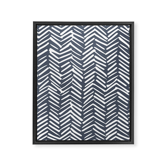 Abstract Herringbone, Striped Pattern, Blue and White Framed Canvas Print Gallery Image 1