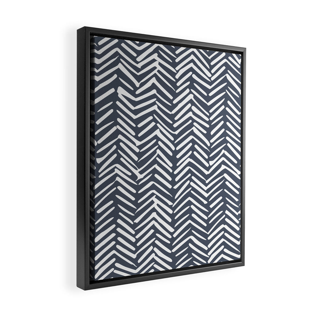 Abstract Herringbone, Striped Pattern, Blue and White Framed Canvas Print Gallery Image 2