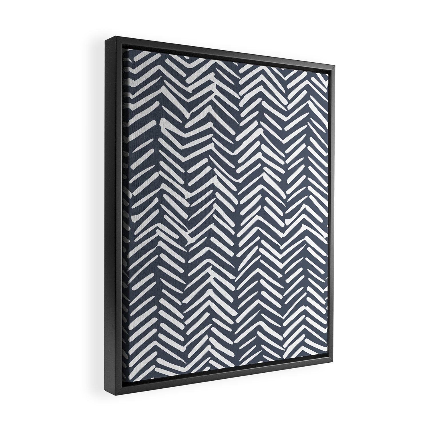 Abstract Herringbone, Striped Pattern, Blue and White Framed Canvas Print Gallery Image 2
