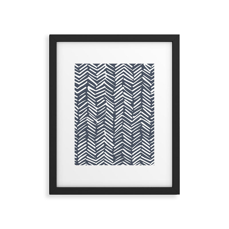 Abstract Herringbone, Striped Pattern, Blue and White Framed Art Print Gallery Image 6