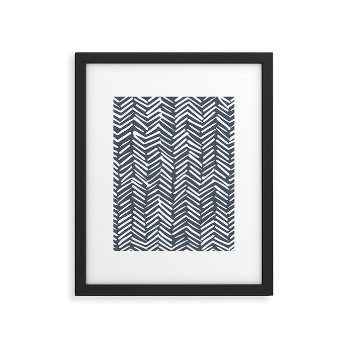 Abstract Herringbone, Striped Pattern, Blue and White Framed Art Print Gallery Image 1