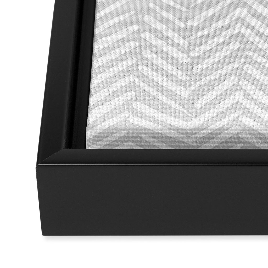 Abstract Herringbone, Striped Pattern, Gray and White Framed Canvas Print Gallery Image 3