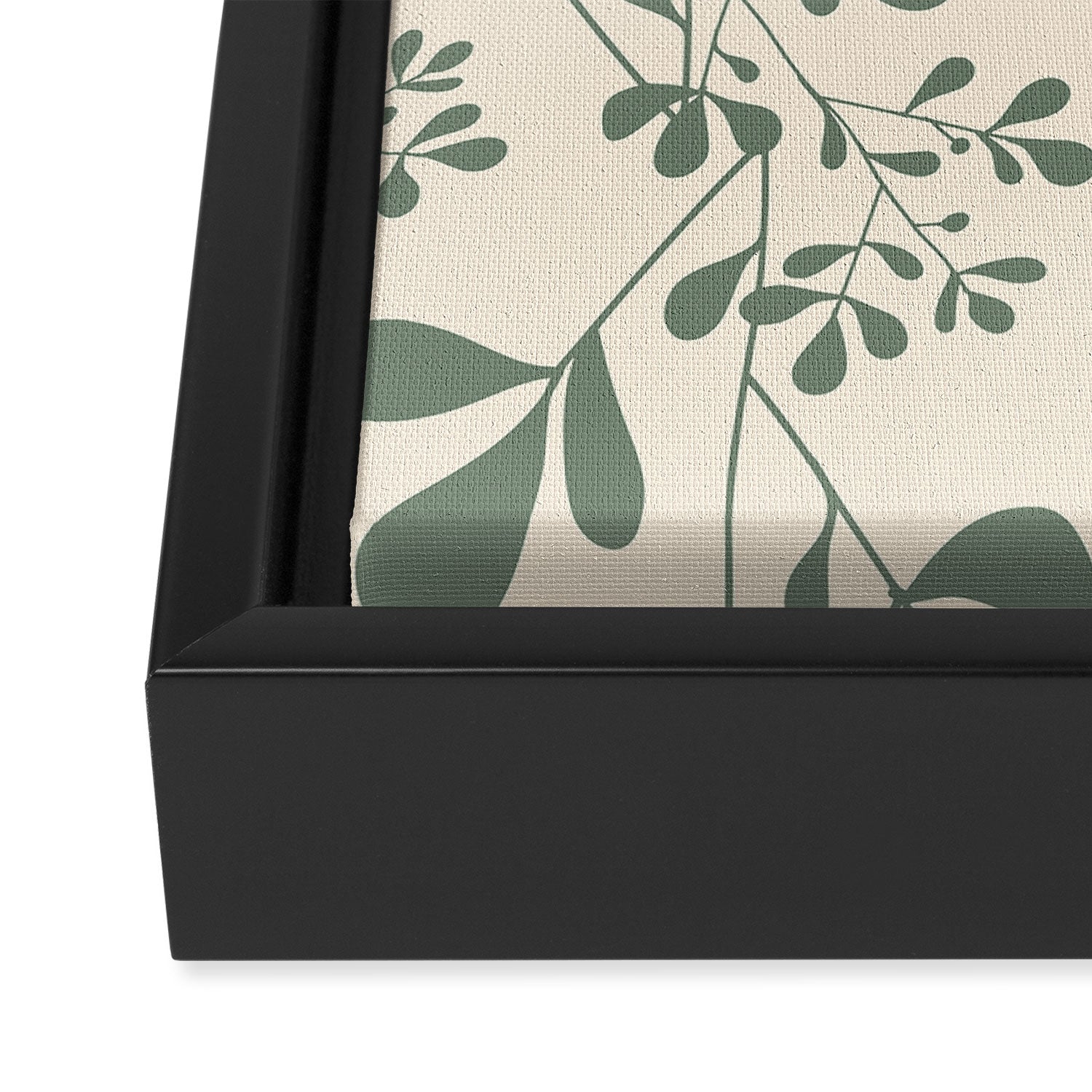 Abstract Leaves Print, Ivory and Green Framed Canvas Print Gallery Image 3