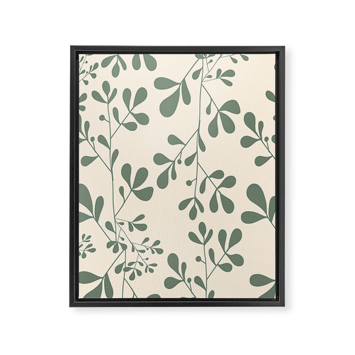 Abstract Leaves Print, Ivory and Green Framed Canvas Print Gallery Image 1