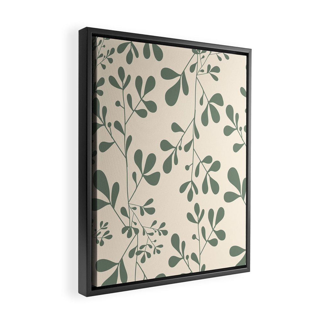Abstract Leaves Print, Ivory and Green Framed Canvas Print Gallery Image 2
