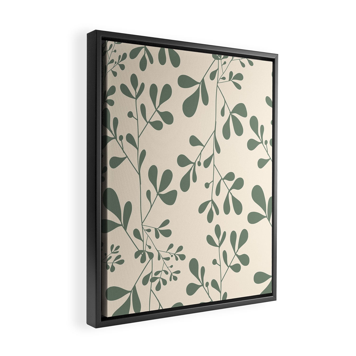 Abstract Leaves Print, Ivory and Green Framed Canvas Print Gallery Image 2