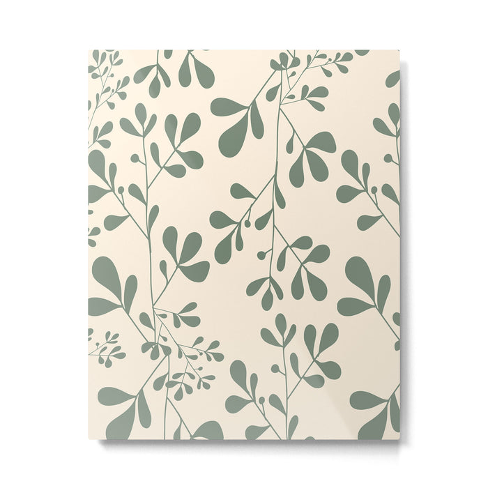 Abstract Leaves Print, Ivory and Green Metal Print Gallery Image 1