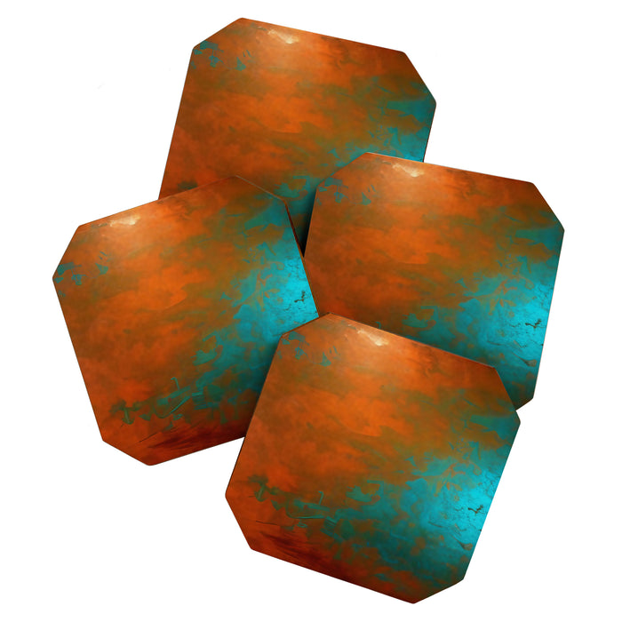 Aesthetic Copper and Aqua Blue Rust Coaster Gallery Image 1