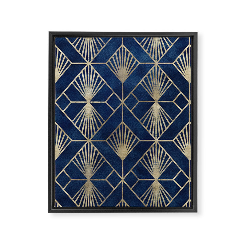 Art Deco Diamonds in Navy and Gold Framed Canvas Print Gallery Image 8