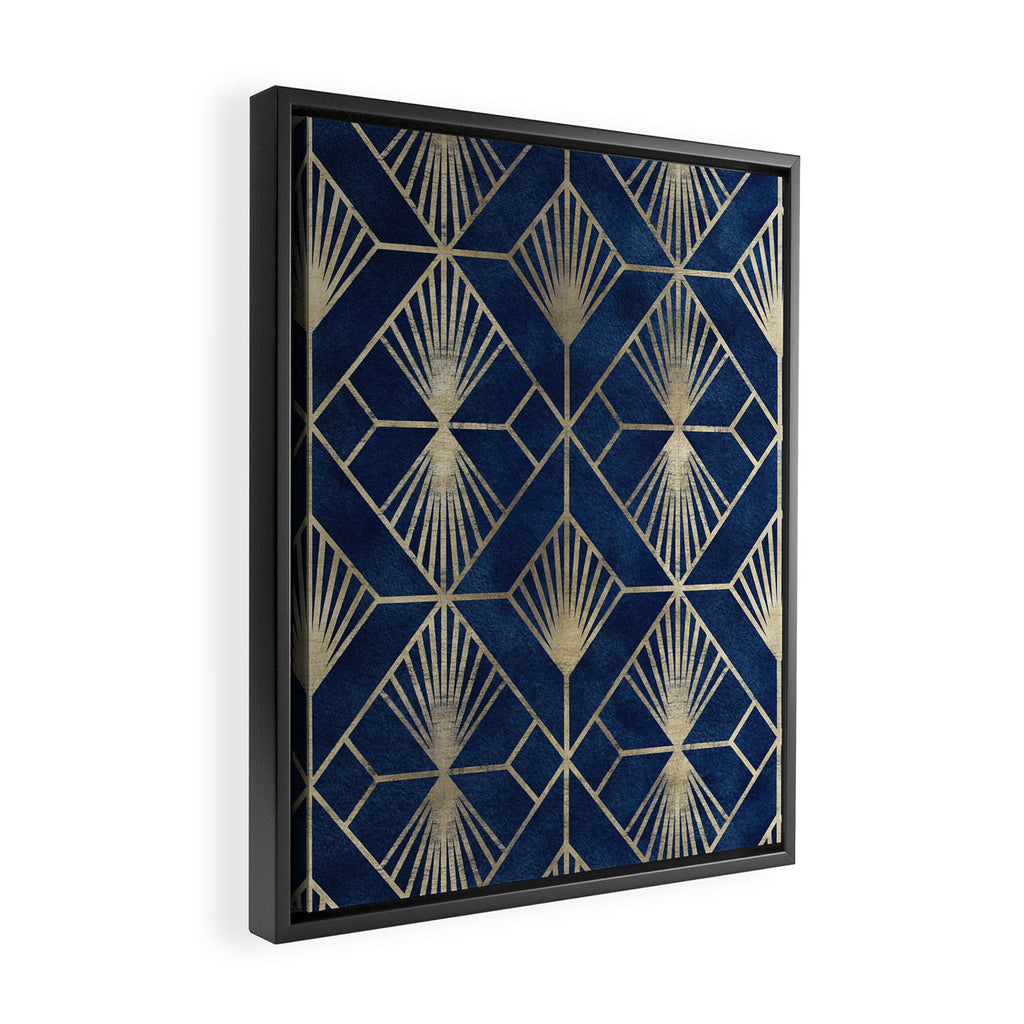 Art Deco Diamonds in Navy and Gold Framed Canvas Print Gallery Image 2