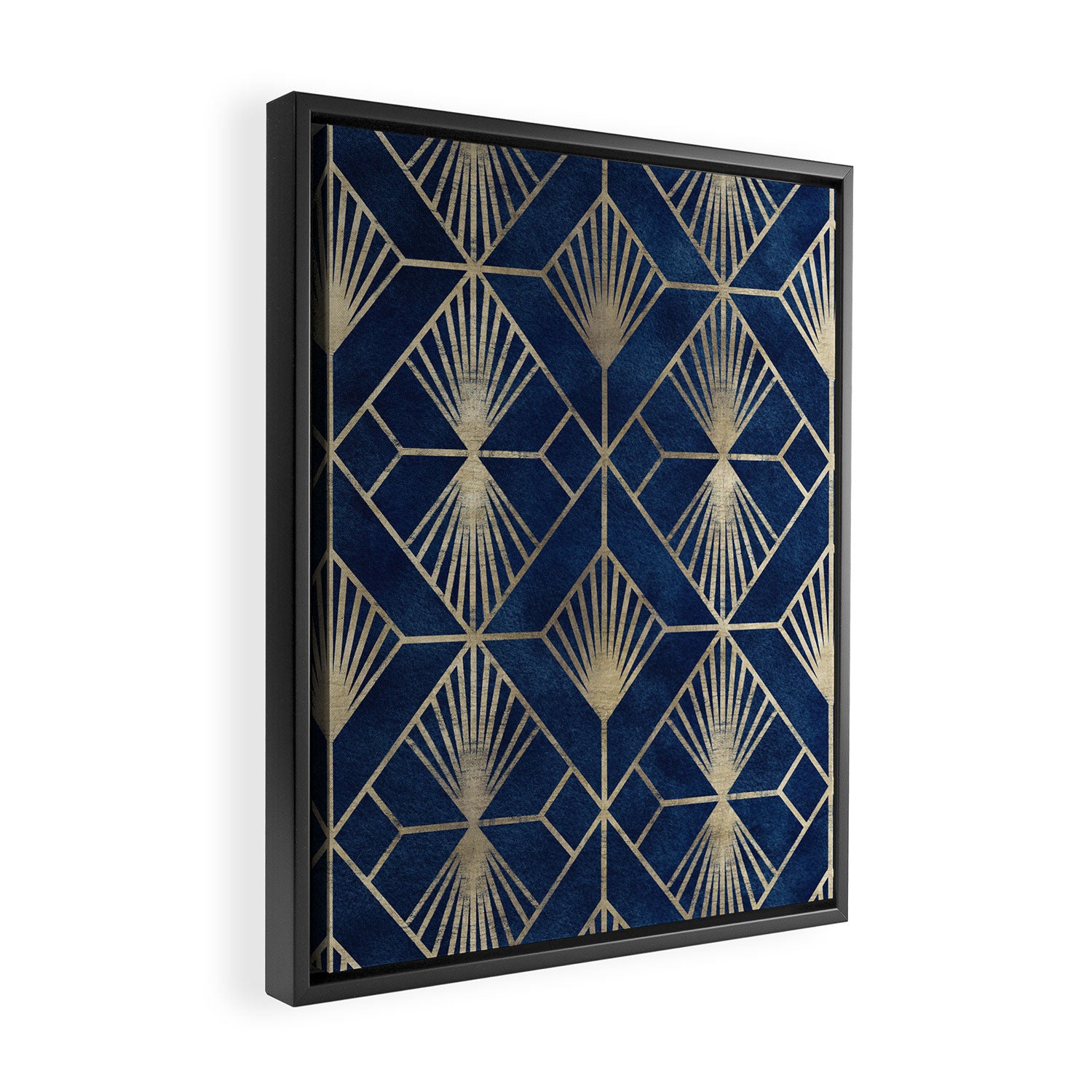 Art Deco Diamonds in Navy and Gold Framed Canvas Print Gallery Image 2