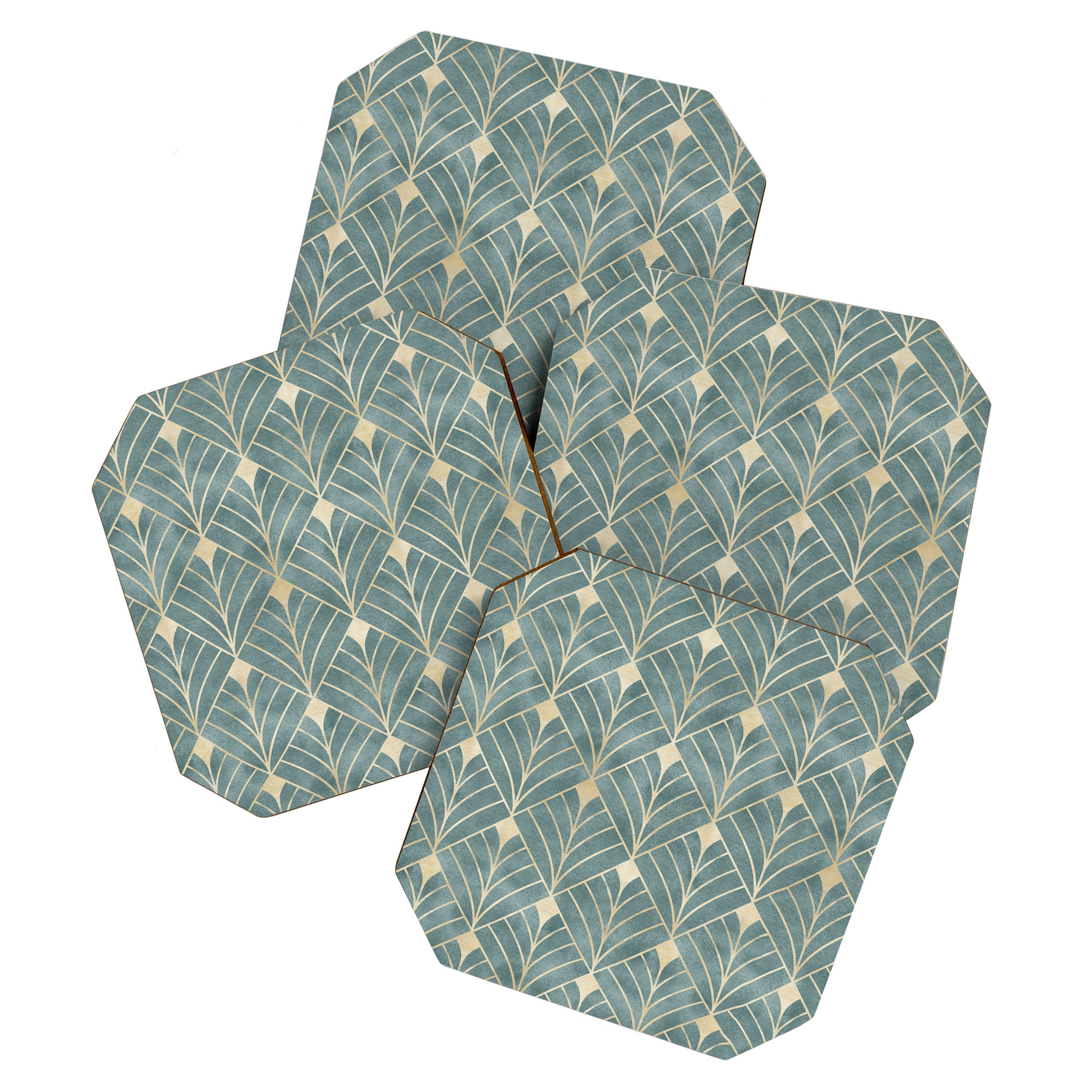 Art Deco Diamonds in Teal and Gold Coaster Gallery Image 1