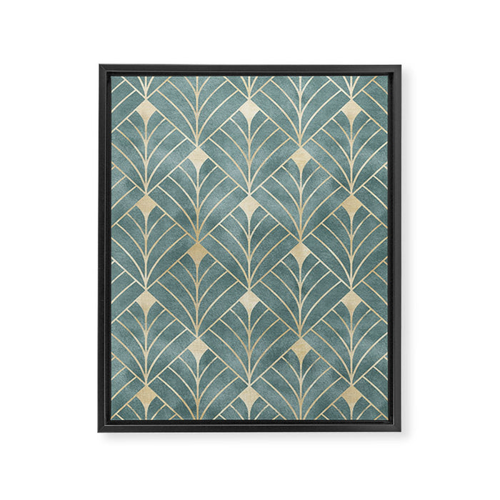 Art Deco Diamonds in Teal and Gold Framed Canvas Print Gallery Image 1