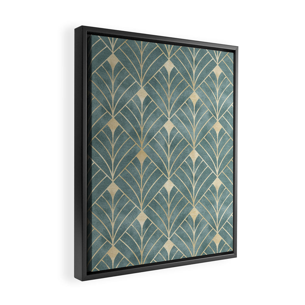 Art Deco Diamonds in Teal and Gold Framed Canvas Print Gallery Image 2