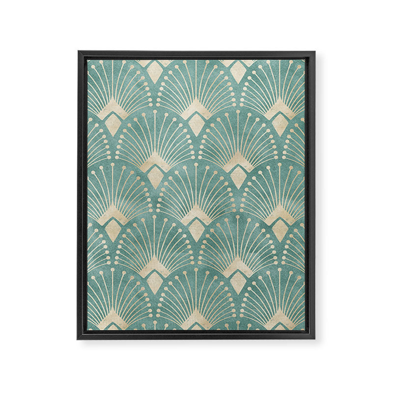 Art Deco Fans Pattern in Teal Framed Canvas Print Gallery Image 8