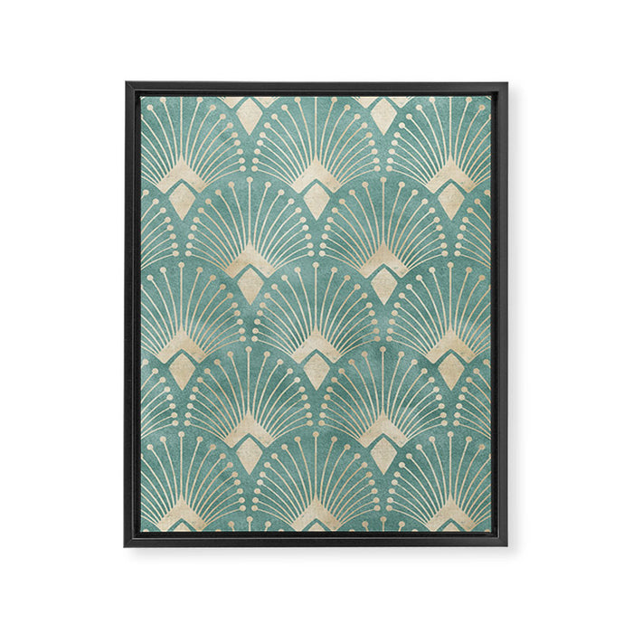 Art Deco Fans Pattern in Teal Framed Canvas Print Gallery Image 1