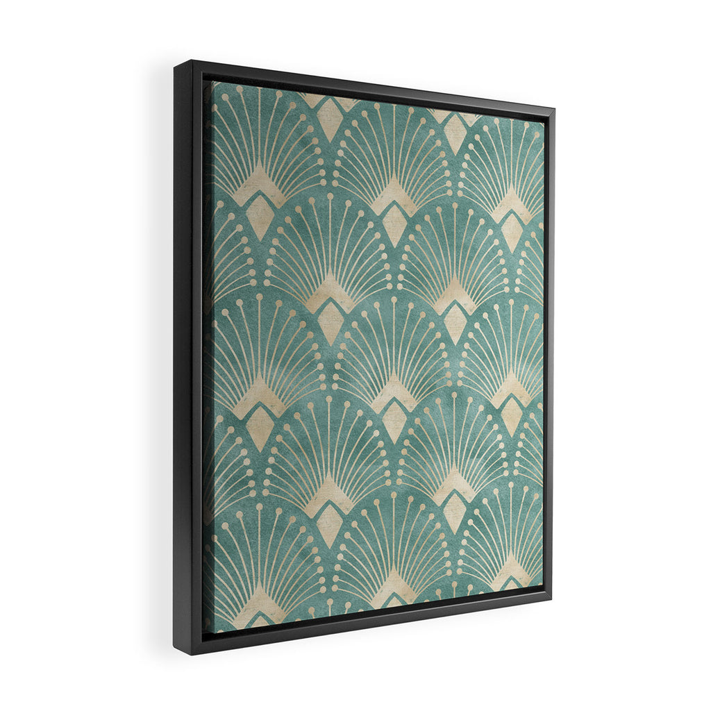 Art Deco Fans Pattern in Teal Framed Canvas Print Gallery Image 2
