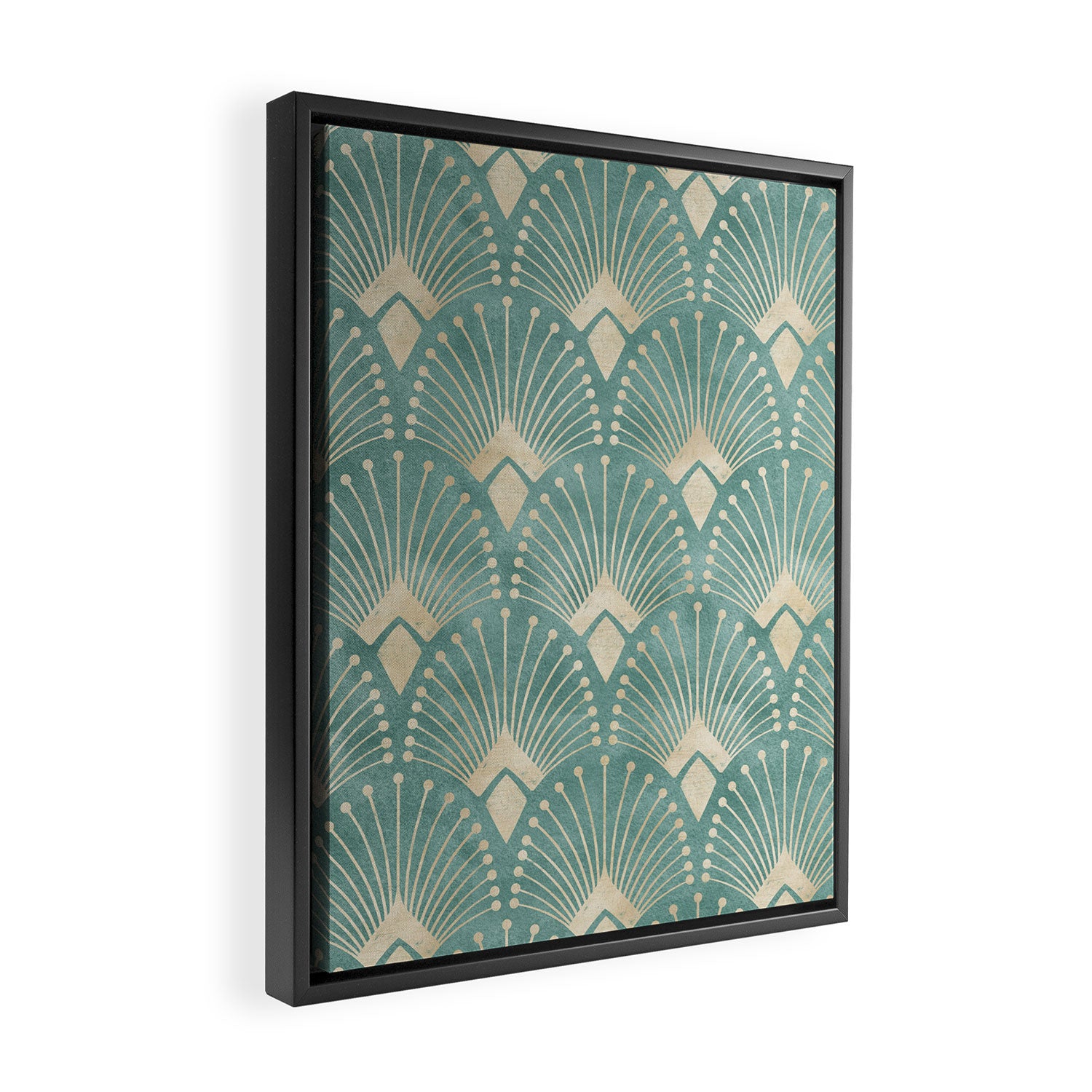 Art Deco Fans Pattern in Teal Framed Canvas Print Gallery Image 2