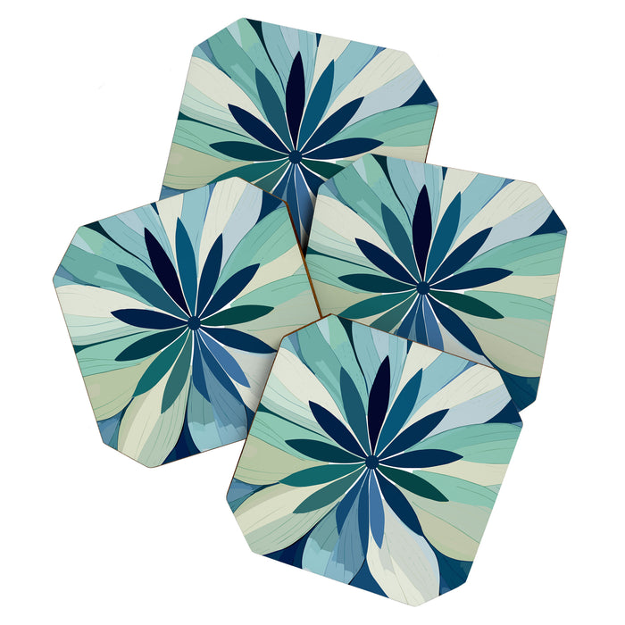 Blooming in Floral Blue and Green Coaster Gallery Image 1