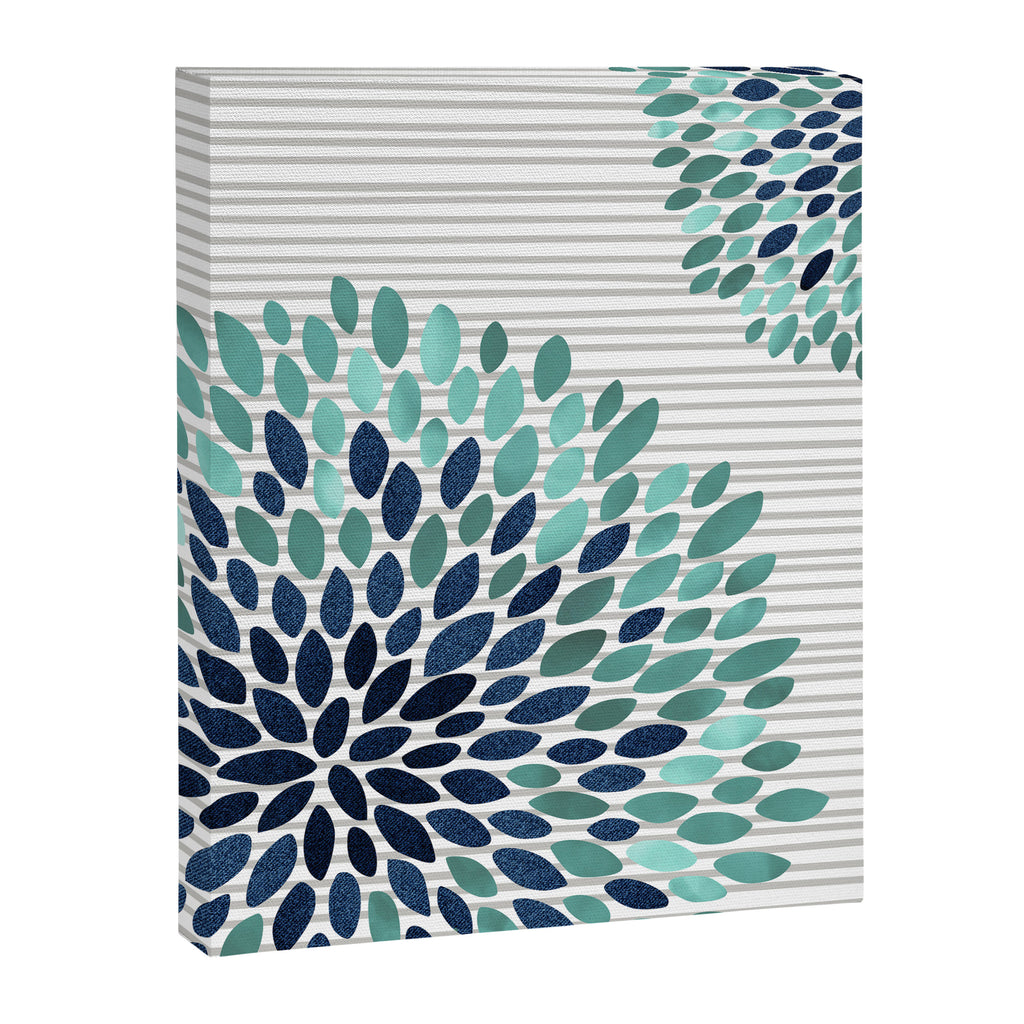 Blooms and Stripes, Aqua and Navy Canvas Print Gallery Image 8