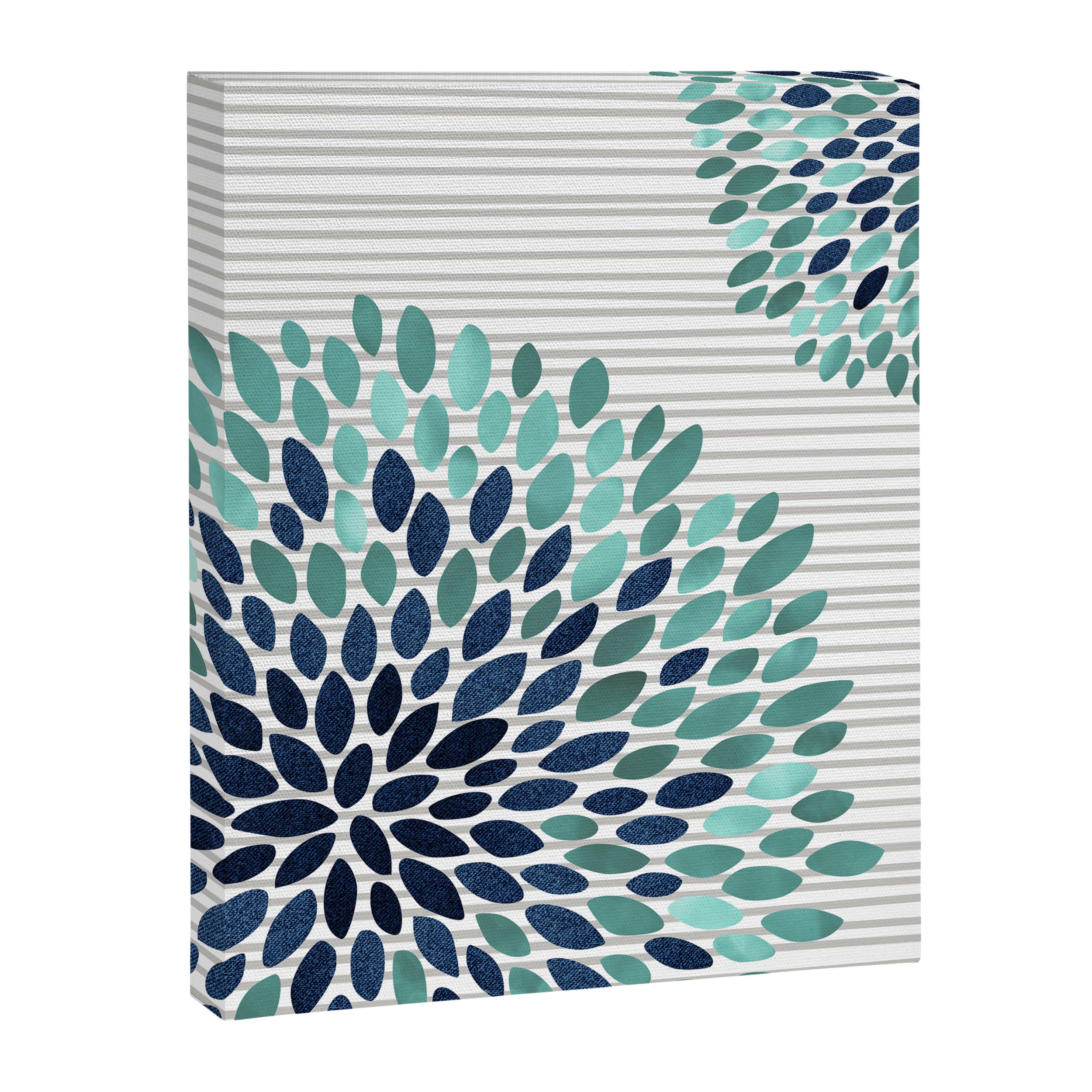 Blooms and Stripes, Aqua and Navy Canvas Print Gallery Image 8