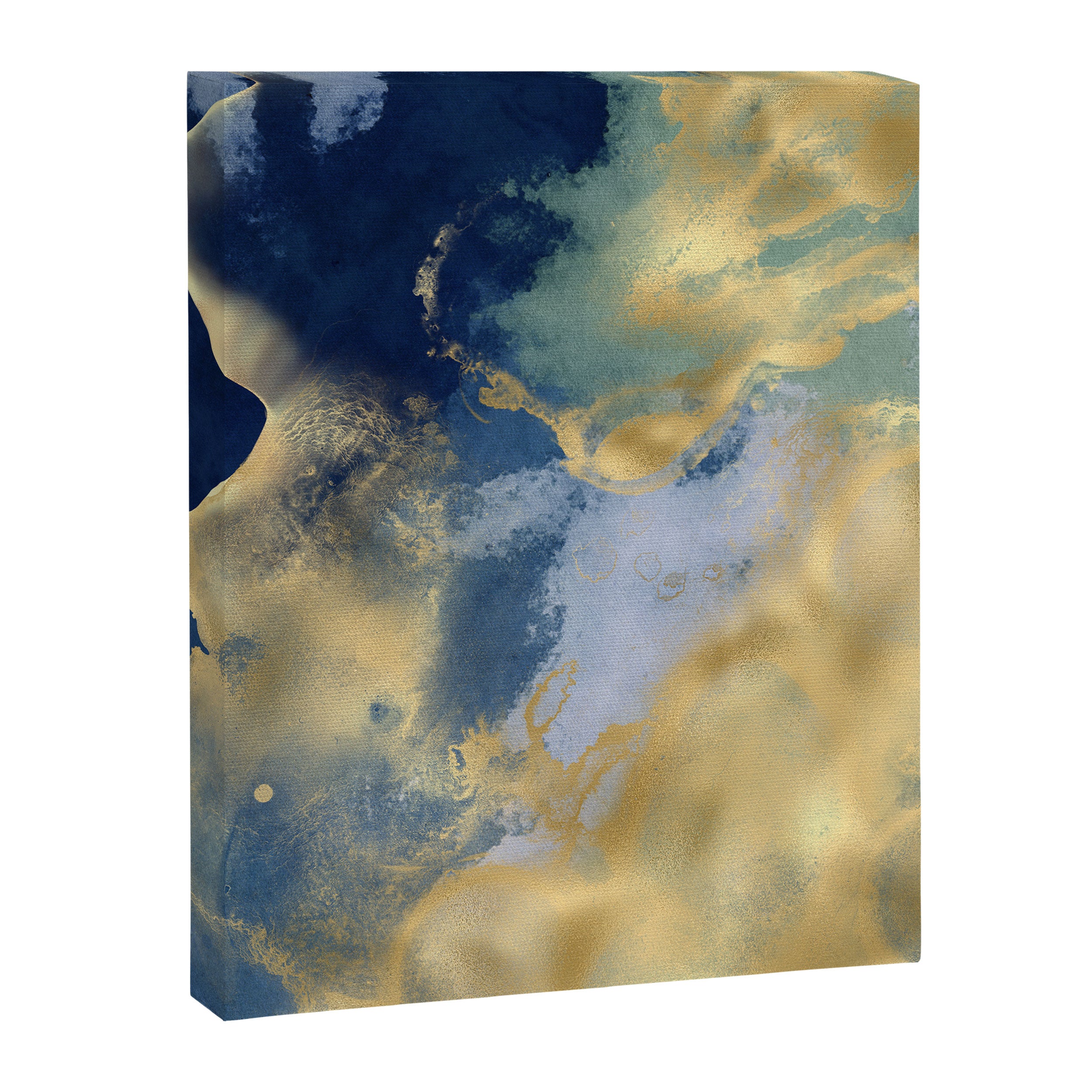 Blue and Gold Textured Abstract Marble Art Print Canvas Print Gallery Image 8