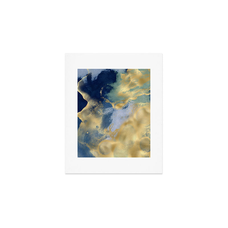 Blue and Gold Textured Abstract Marble Art Print Art Print Gallery Image 1