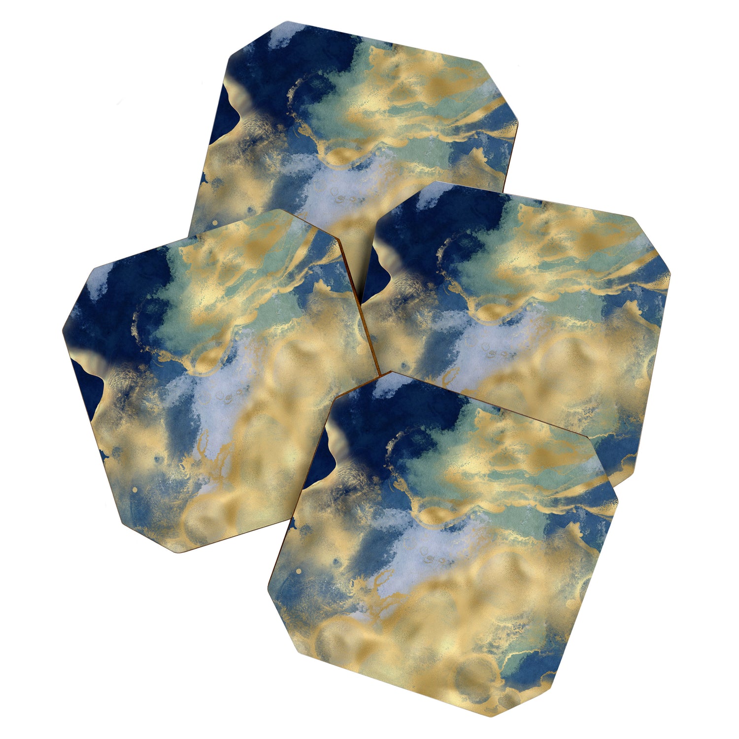 Blue and Gold Textured Abstract Marble Art Print Coaster Gallery Image 1
