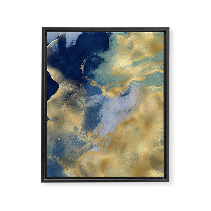 Blue and Gold Textured Abstract Marble Art Print Framed Canvas Print Gallery Image 1