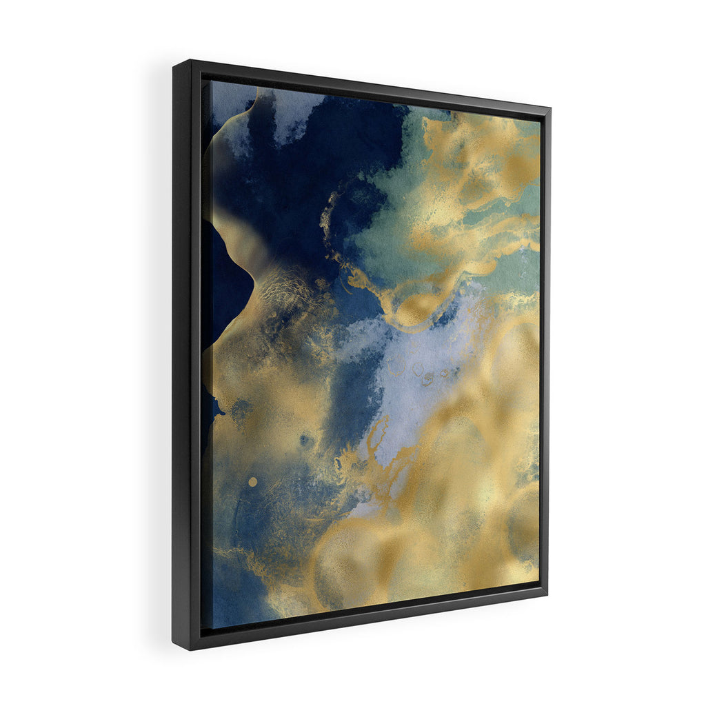 Blue and Gold Textured Abstract Marble Art Print Framed Canvas Print Gallery Image 2